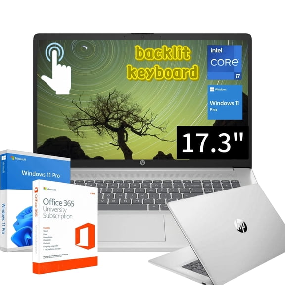 Newest HP 17 Laptop,17.3" HD Touchscreen Laptop,Intel Core i7-1355U 10 Cores,Intel Iris Xe Graphics,Webcam,HDMI,Wi-Fi 5 ,Bluetooth 5, Windows 11 Pro,Silver