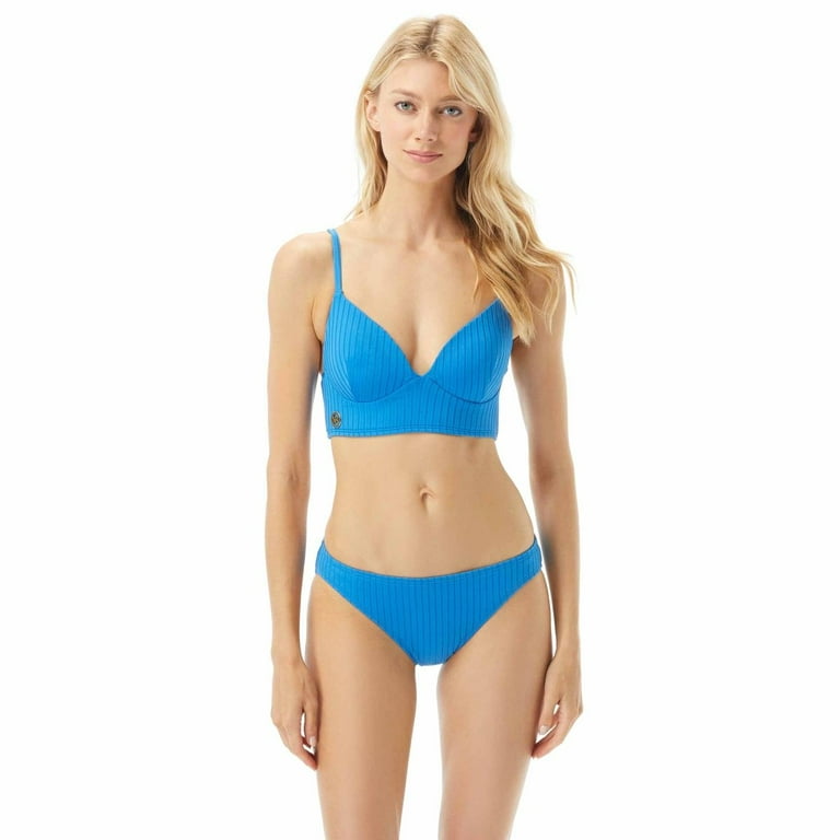 Michael Kors VINTAGE BLUE Solid Rib Bralette Bikini Swim Top, US Medium