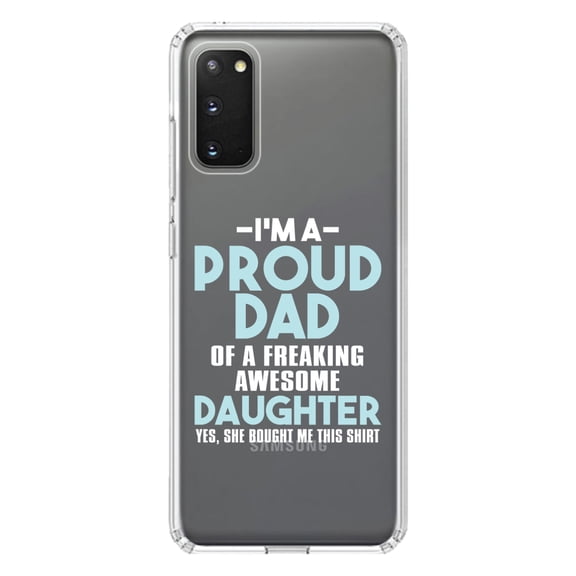 DistinctInk Clear Shockproof Hybrid Case for Galaxy S20 PLUS / 5G (6.7" Screen) - TPU Bumper Acrylic Back Tempered Glass Screen Protector - I'm a Proud Dad of Awesome Daughter