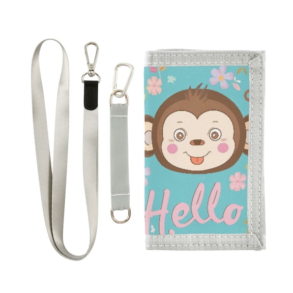 JIALIOU Nylon Trifold Card Wallet with ID Window Zipper Pocket for Men Women Teen Hello Monkey Face