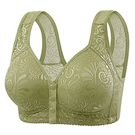 Wireless Bras Plus Size  Xunlbb Women s New Lace Middle-aged And Elderly Underwear With Soft Cotton Front Button Print No Steel Ring Thin Cup Style Oversized Bra(Green M)