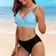 thumbnail image 3 of Women's High Waisted Bikini Sets 2 Piece Tummy Control Swimsuits V Neck Twist Front Bathing Suits(Light Blue,L), 3 of 6