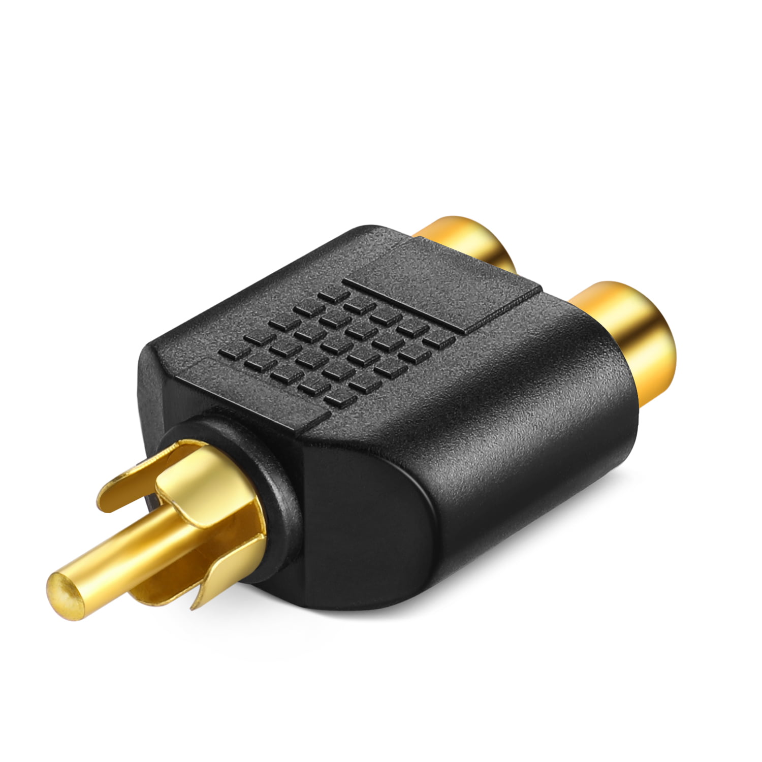 2 Pcs Gold Plated AV Audio Splitter Plug RCA Adapter 1 Male to 2 Female UE 