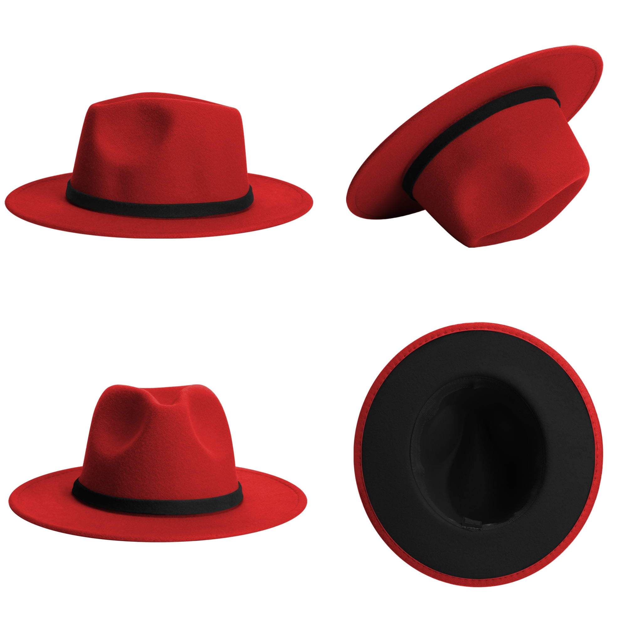 Red Bottom Fedora Hats for Men Women - Classic Black Red Panama Hat Wide  Brim Two Tone Jazz Gentleman Hat at  Women's Clothing store