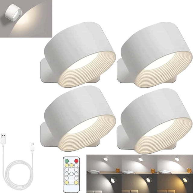 yusuiyi Lights of Sweden Wall Lamps White Black Wood Texture Rechargeable Remote Dimmable 360° Rotation