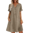 thumbnail image 2 of Duoif Womens Cotton Shirt Dress Summer Casual Short Sleeve Button down Shirt Dresses for Women 2026 Beach Cover up Shirts with Pockets, Khaki, M, 2 of 5