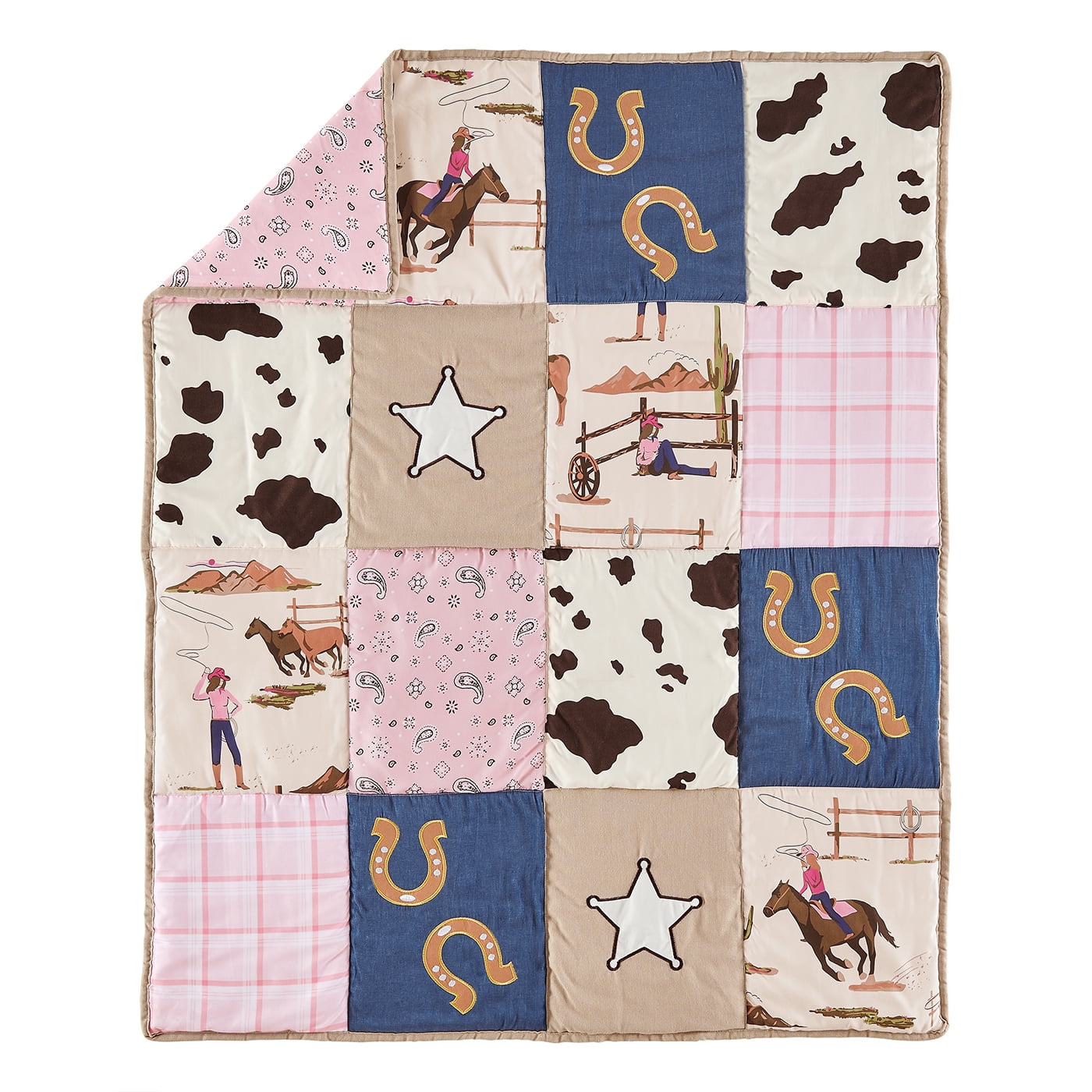 Sweet Jojo Designs Western Cowgirl Pink Brown Beige Blue 4 Piece Crib Bedding Set