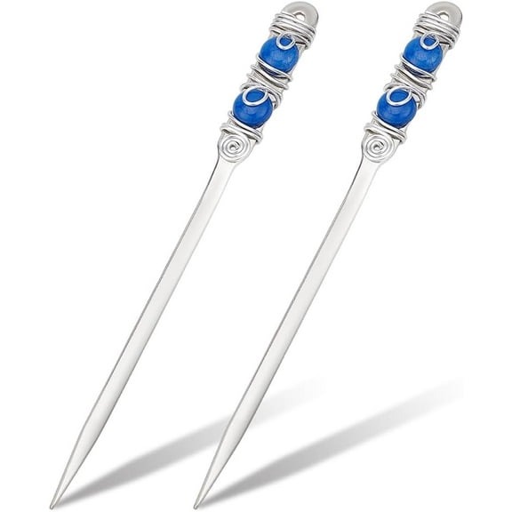 Stainless Steel Portable Office knife with Natural White Jade for Letter Open Blue 23.2cm 2pcs/set