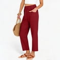 thumbnail image 7 of Lumtrix Cotton Linen Pants for Women 2026 Summer Drawstring High Waisted Capri Wide Leg Beach Vacation Trousers with Pockets Wine L, 7 of 7