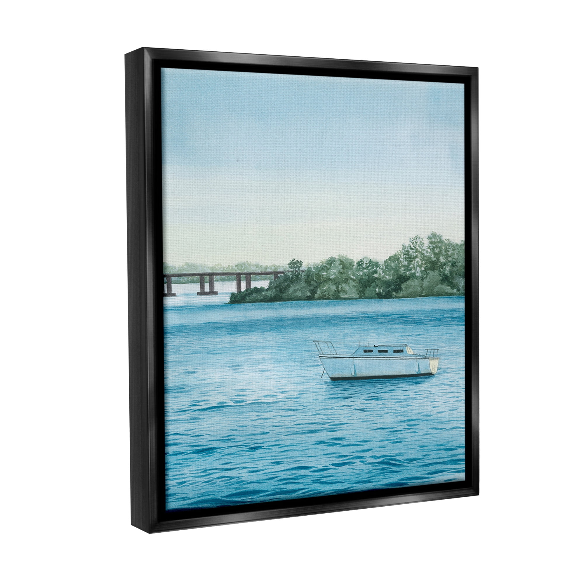 Stupell Industries Boat & Bridge Scenery Transportation Photography Black Floater Framed Canvas Art Print Wall Art, 25 x 31