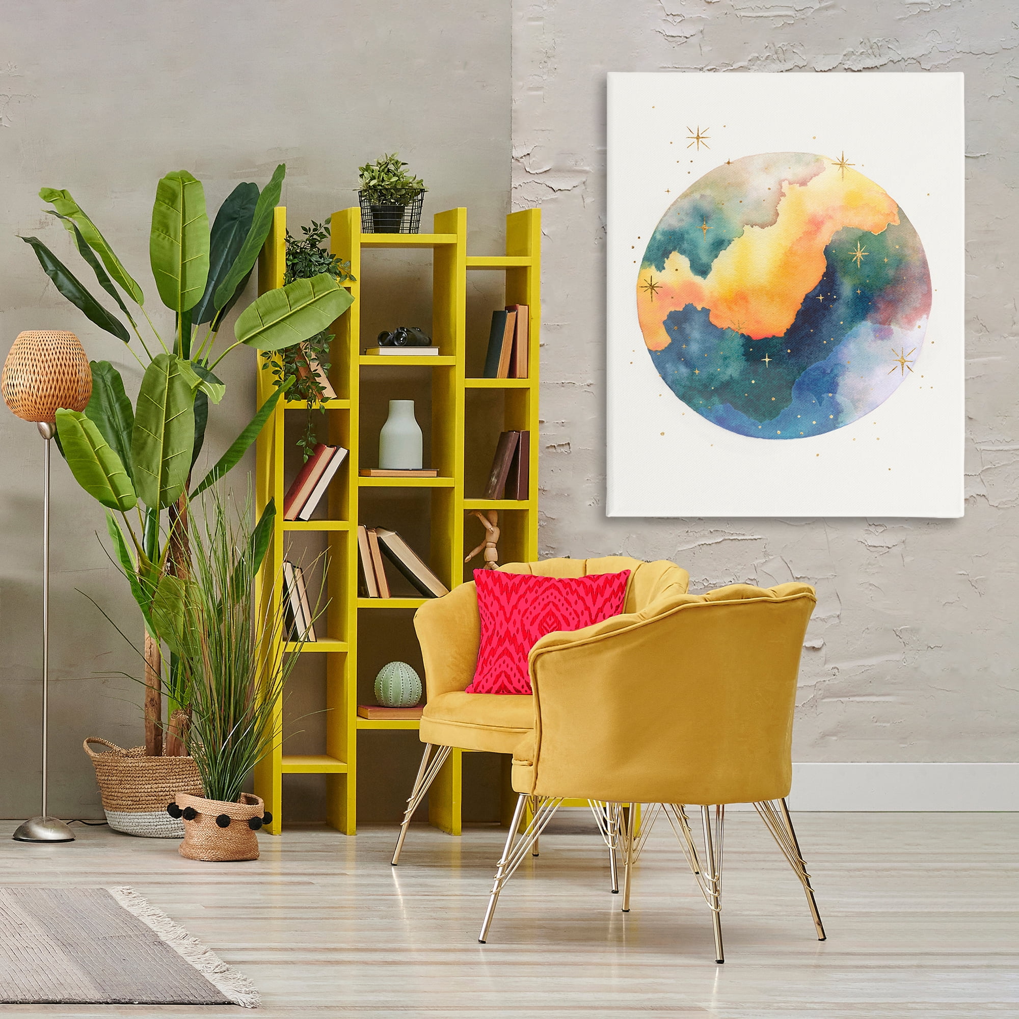 Stupell Industries Nebula & Stars Watercolor STEM Painting Wrapped Canvas Art Print Wall Art, 36 x 48