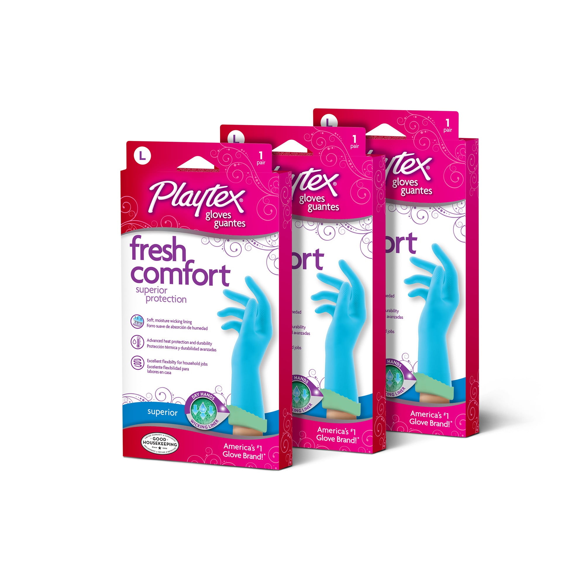 Details about   Playtex Fresh Comfort Superior Protection Blue Rubber Gloves 2 Pair Size Medium 