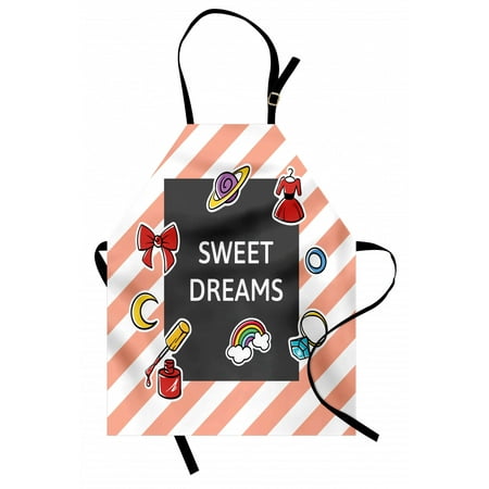 

Sweet Dreams Apron Diagonal Striped Backdrop with a Frame with Various Feminine Fashion Icons Unisex Kitchen Bib Apron with Adjustable Neck for Cooking Baking Gardening Multicolor by Ambesonne