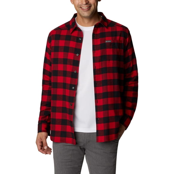 Columbia Men's Cornell Woods Flannel Long Sleeve Shirt, Mountain Red Buffalo Check, Large