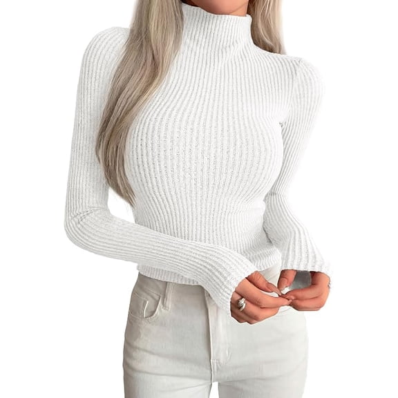 PRETTYGARDEN Long Sleeve Shirts for Women Fall Clothes | Soft Brushed Ribbed Knit Pullover, Mock Neck Lightweight Sweater, Comfy Underscrubs, Basic Casual Winter Layering Tops