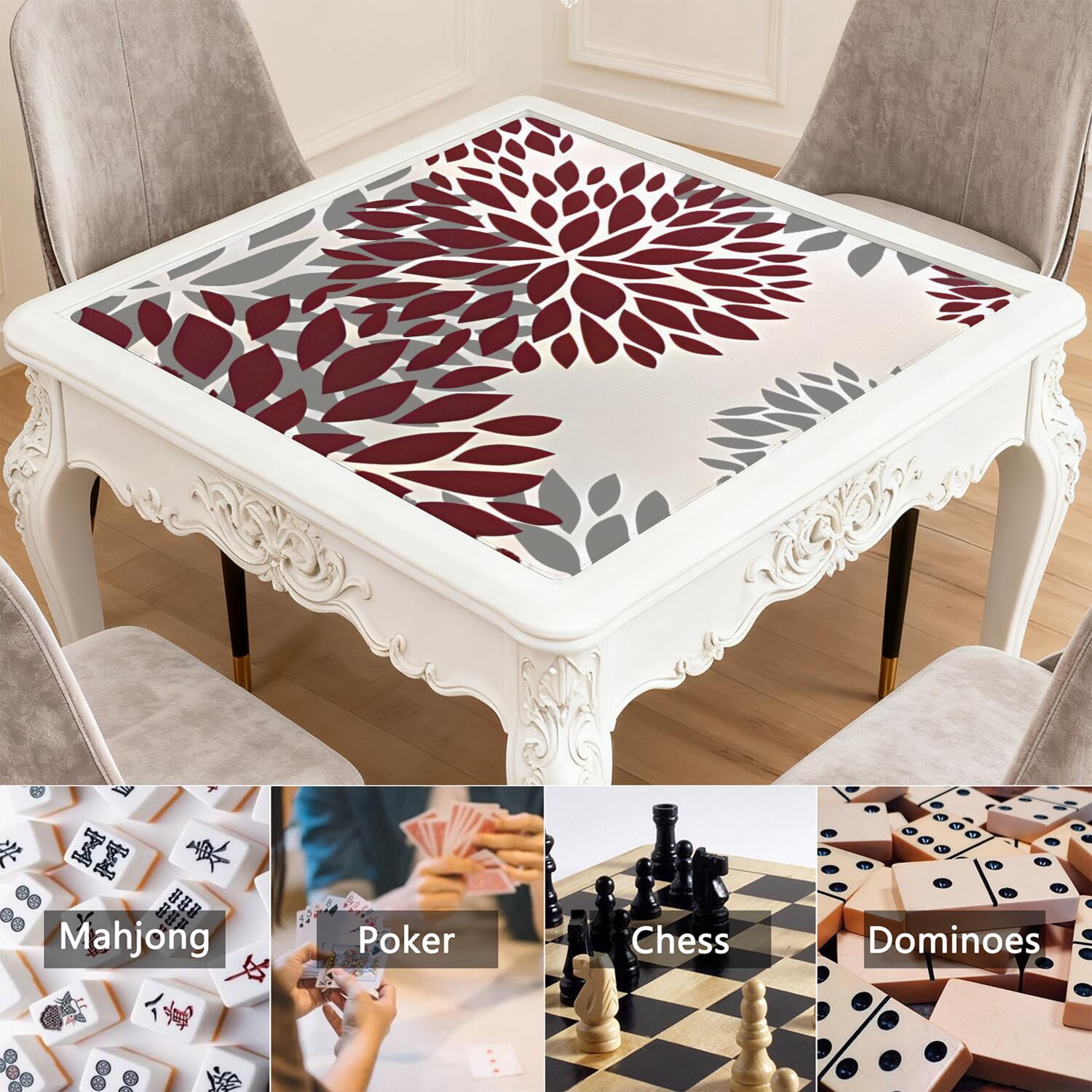 Traditional Boho Style Non-Slip Game Pad for Mahjong Tables 31.5 Inch Square Rubber Mat with Quiet Surface for Card Games Board Games and Game Nights