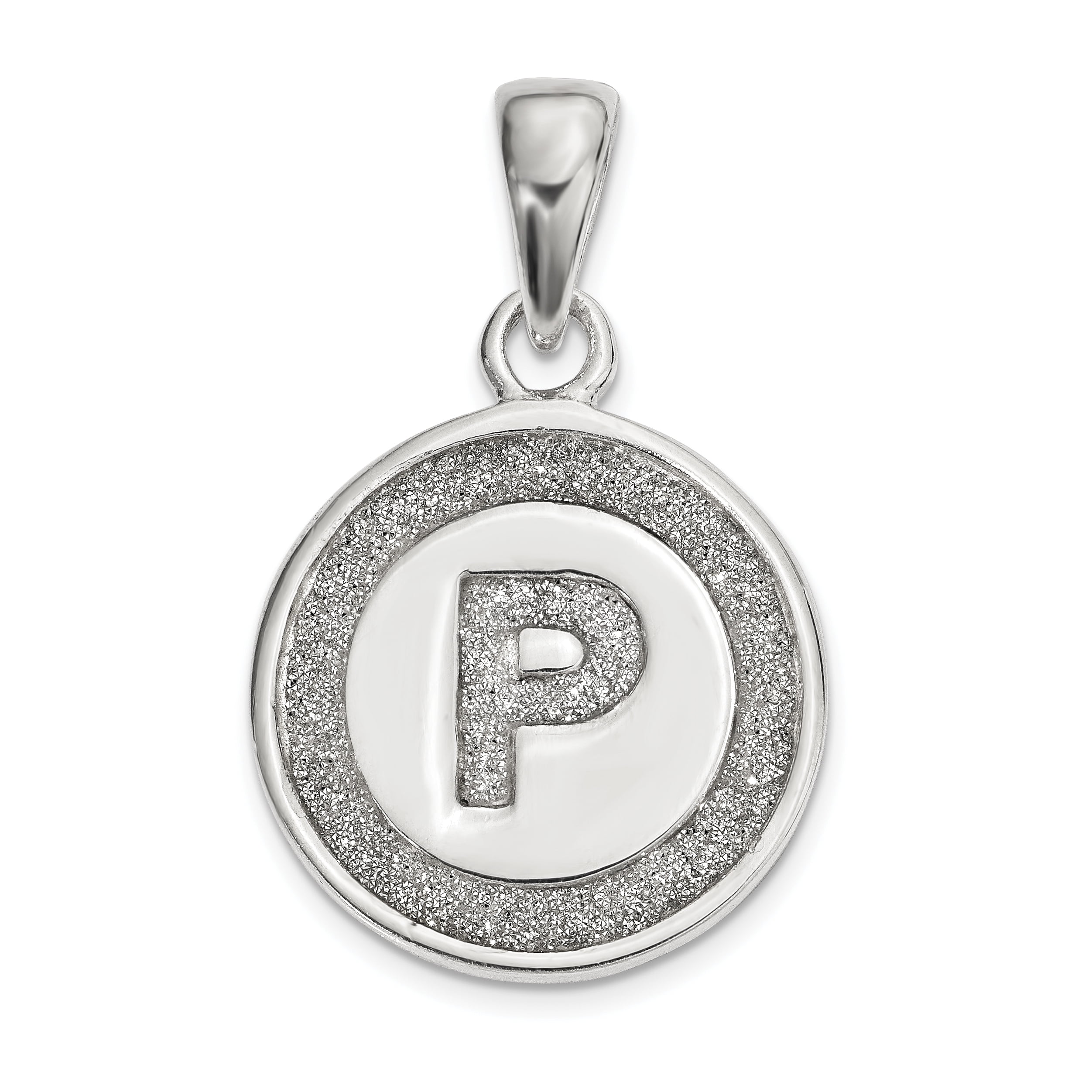 Personalized Jewelry - Sterling Silver Glitter Enamel Letter P Circle 
