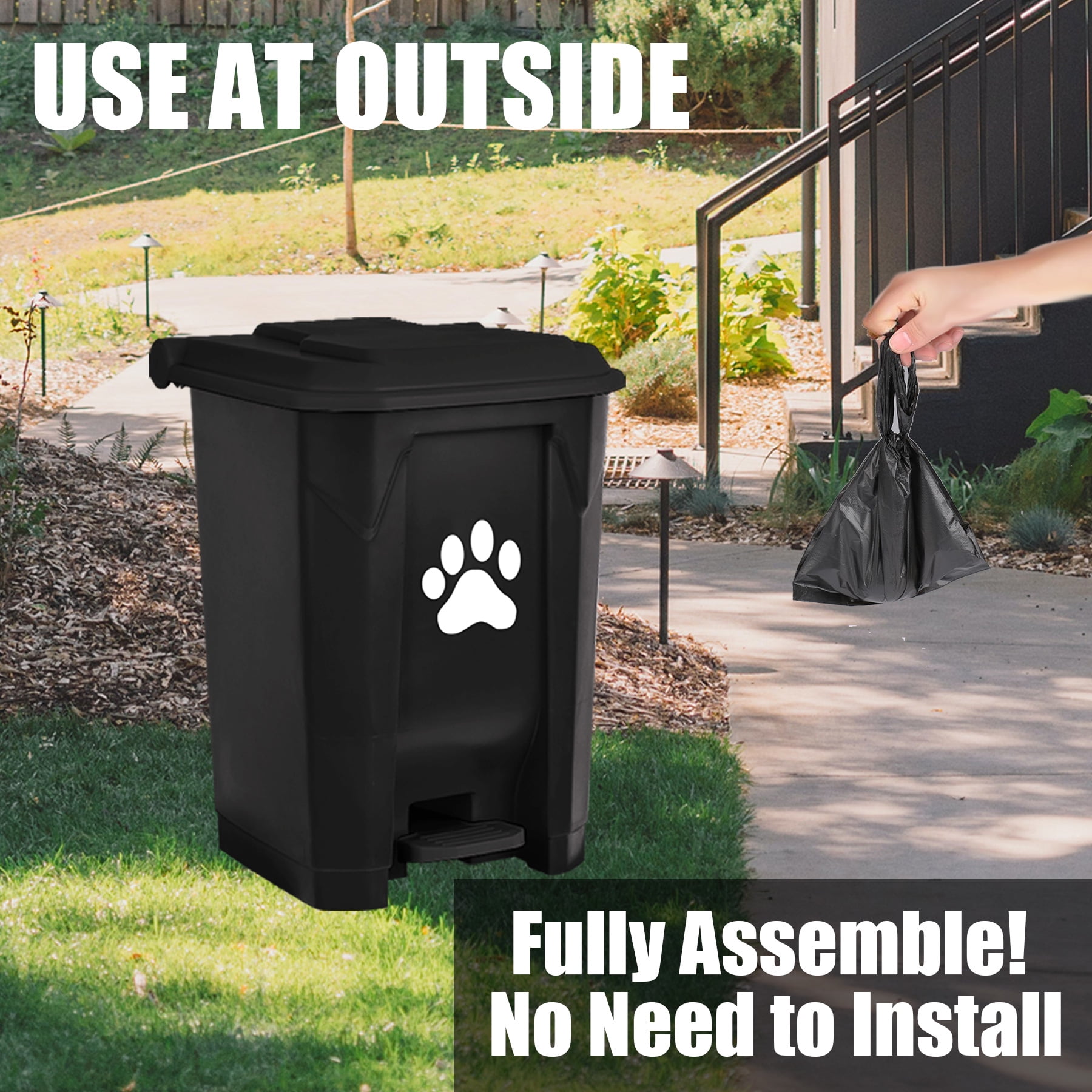 Dog Poop Trash Can Outdoors Pet Waste Station with Lid:15L Dog Waste Disposal Container with Removable Inner Bin Bucket Hands-Free Pedal Garden Yard Home with 5Rolls Waste Bags