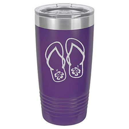 

Tumbler Stainless Steel Vacuum Insulated Travel Mug Flip Flops With Hibiscus (Purple 20 oz)