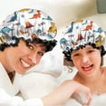 thumbnail image 6 of Shower Caps,White Dinosaurs Volcanoes Names Pattern Waterproof Shower Cap for Women 4 Pieces,Double Reusable Hair Cover for Shower PEVA Elastic Stretch Hem, 6 of 7
