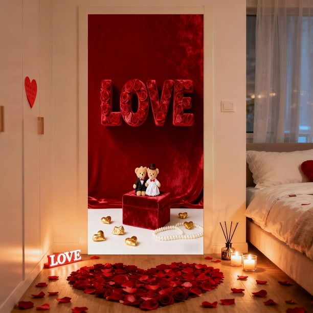 Cortina de puerta de San Valentín de 35 x 72 pulgadas, decoración de puerta y pared para San Valentín, festival, fiesta
