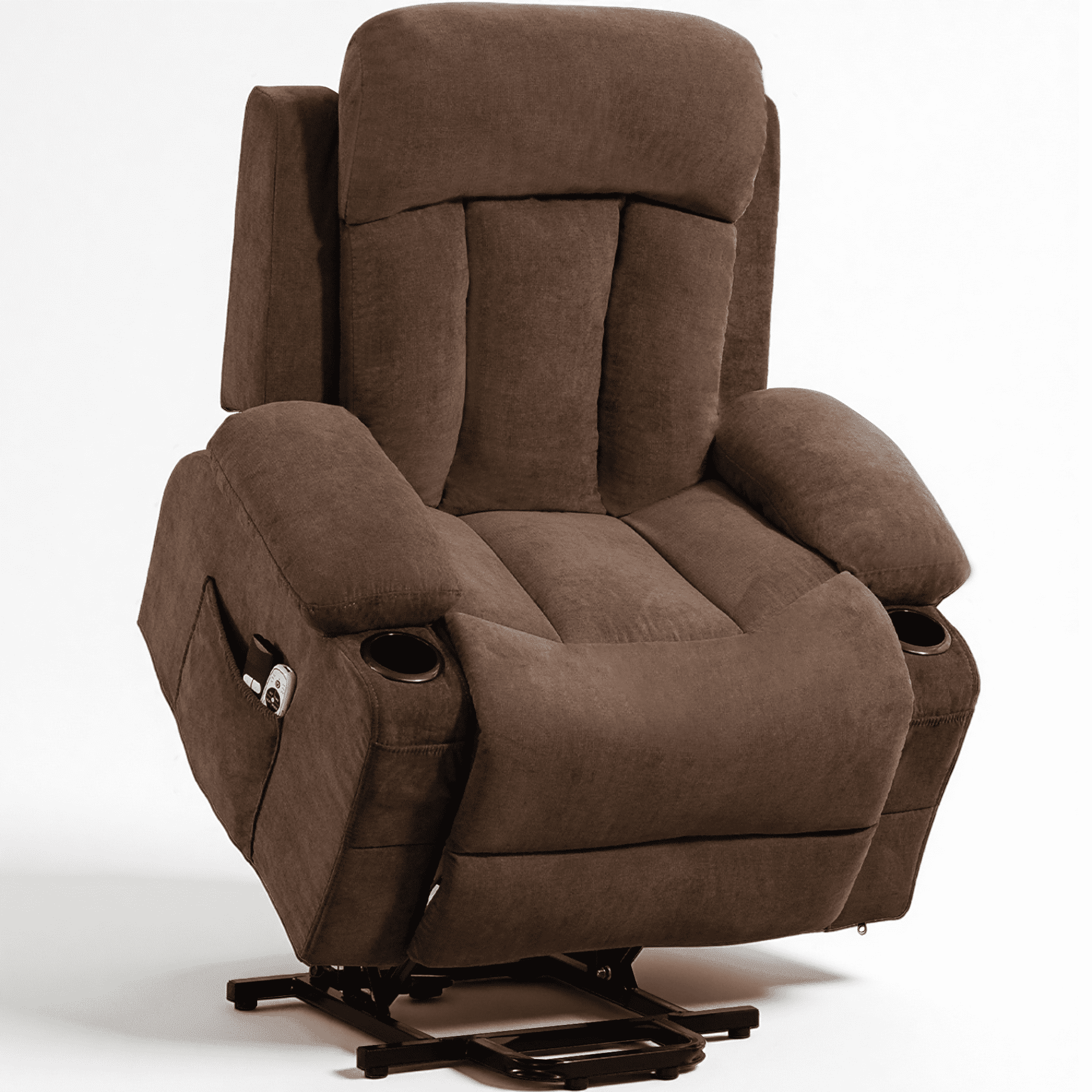 DELMANGO Power Lift Recliner Chair for Elderly, Electric Oversized Reclining Sofa with Vibration Massage & Heat, Cup Holder and USB Charging Port for Living Room, Brown