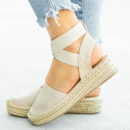 

VKEKIEO Closed Toe Chunky Heels For Women Flat Heel Wedge Beige