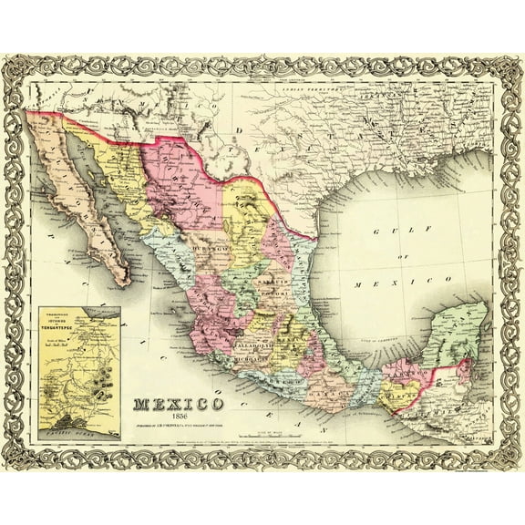 Historic Map - Mexico - Colton 1856 - 28.75 x 23 - Vintage Wall Art