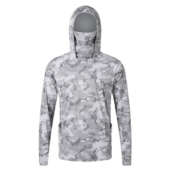 Hpapadks Mens Hoodie Sun Protection Camo Hoodies Pullover with Face Mask Lightweight Breathable Uv Blocking Outdoor Hiking Fishing Gear Mens Sweatshirts