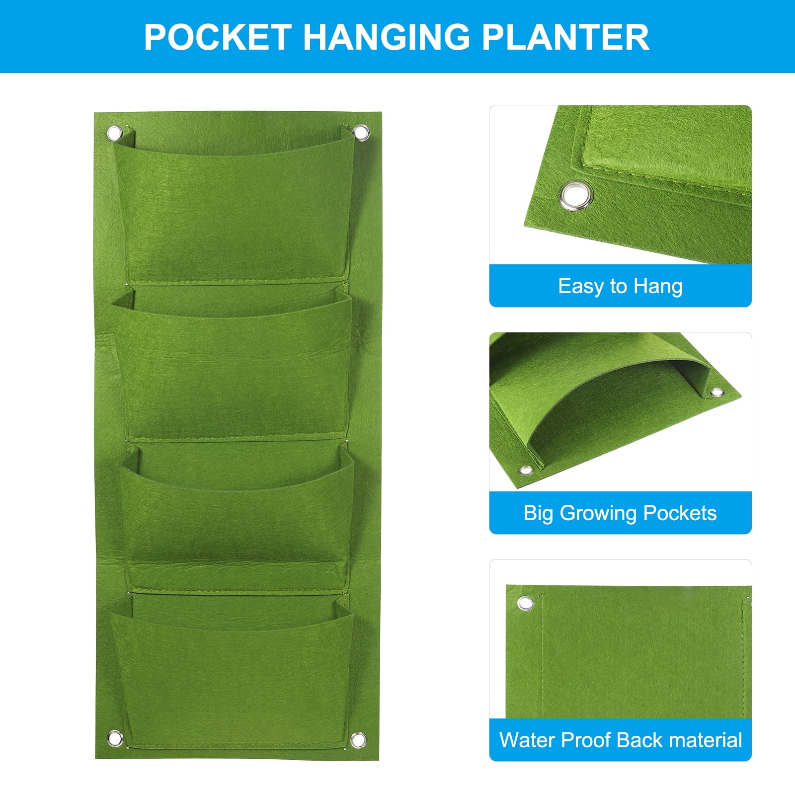 Uxcell 4 Pockets Vertical Hanging Grow Bags Wall Hanging Planter Bags Green 2 Pcs