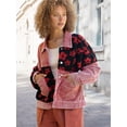 thumbnail image 5 of Women Cropped Corduroy Shacket Daisy Floral Button Down Fleece Varsity Crop Jacket Fall Patchwork Watermelon Red L, 5 of 7