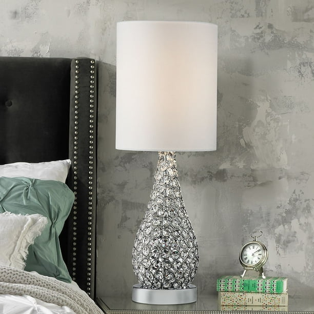 Possini Euro Design Modern Accent Table Lamp Crystal Bead Silver Gourd White Drum Shade For Living Room Family Bedroom Bedside Nightstand Walmart Com Walmart Com