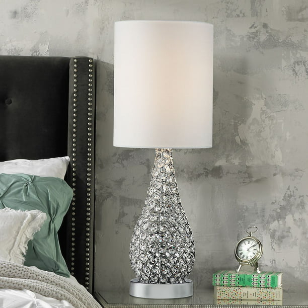 Possini Euro Design Modern Accent Table, Silver Crystal Table Lamps