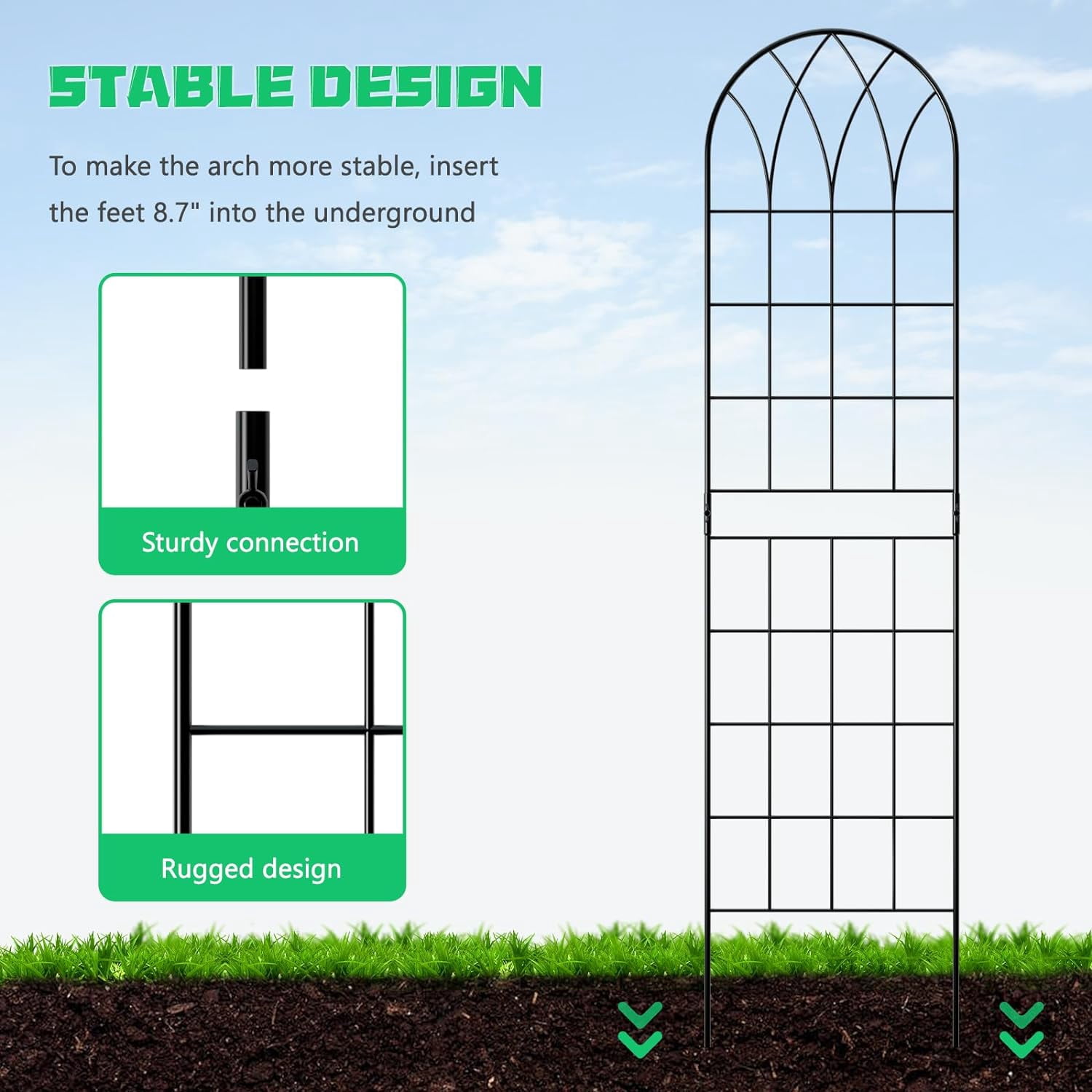 Bronkige 4Pack Metal Garden Trellis for Climbing Plants Outdoor, Metal Plant Trellis for Flowers Tomato Cucumber Rose Vegetable Support Garden Decoration, Green