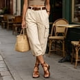 thumbnail image 4 of ClodeEU Women's High Waist Cropped Cargo Pants,Casual Capri Trousers with Pockets Beige,Women's Plus XL, 4 of 8