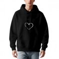 thumbnail image 2 of Men's Long Sleeve Hooded Pullover Sweatshirt - Black with Silver Heart Design Relaxed Fit Front Pocket Drawstrings, 2 of 7
