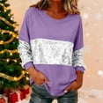thumbnail image 2 of UTSJKR Women Raglan Sleeve Shirt Casual Trendy Sequin Sparkly Crewneck Sweatshirts Fashion Color Contrast Pullover Tops Purple S, 2 of 8