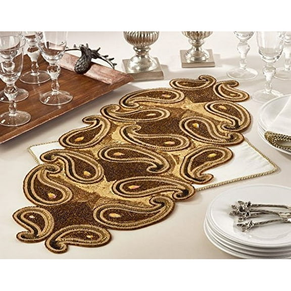 Fennco Styles Hand Beaded Paisley Table Runner - 16"x35"