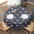 thumbnail image 3 of Navy Highland Cow Flower Pattern Round Tablecloth 60"x60",Wrinkle Wipeable Table Cloth for Kitchen Dining Room Picnic Patio Party, 3 of 6