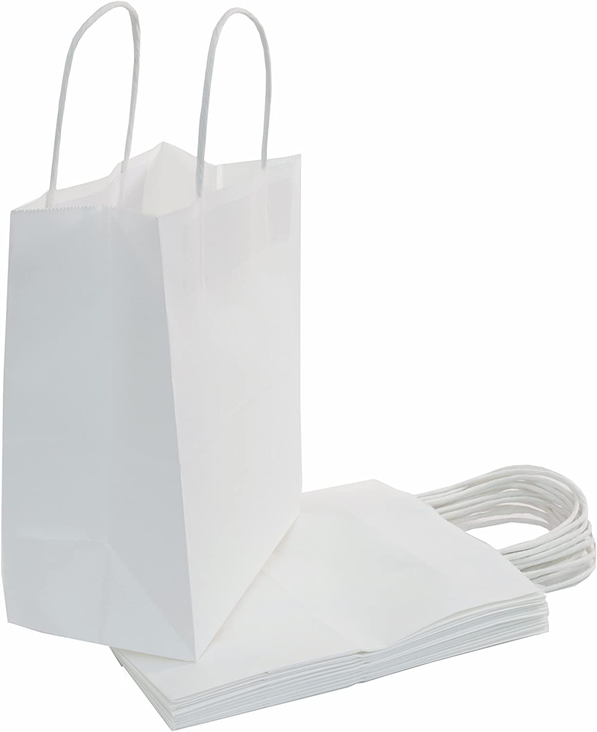 Shopping Restaurant Party 50 Count White Kraft Paper Bags 8"x4.75"x10" 