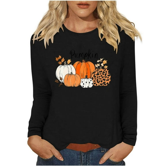 Wancir 3/4 Sleeve Fall Shirts for Women V Neck Witch Pumpkin Ghost Skull Graphic Halloween Thanksgiving Party Tops