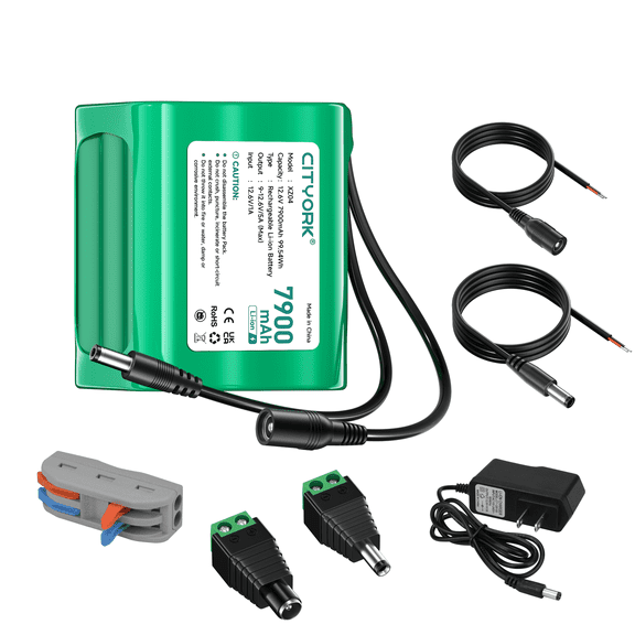 Rechargeable 12V 7900mAh Lithium Battery with Charger, Bare Leads Wire Battery Pack Compatible with 12V Devices RC Car,LED Strip,DIY,Electronic Organ,Optical Network Unit,CCTV Camera