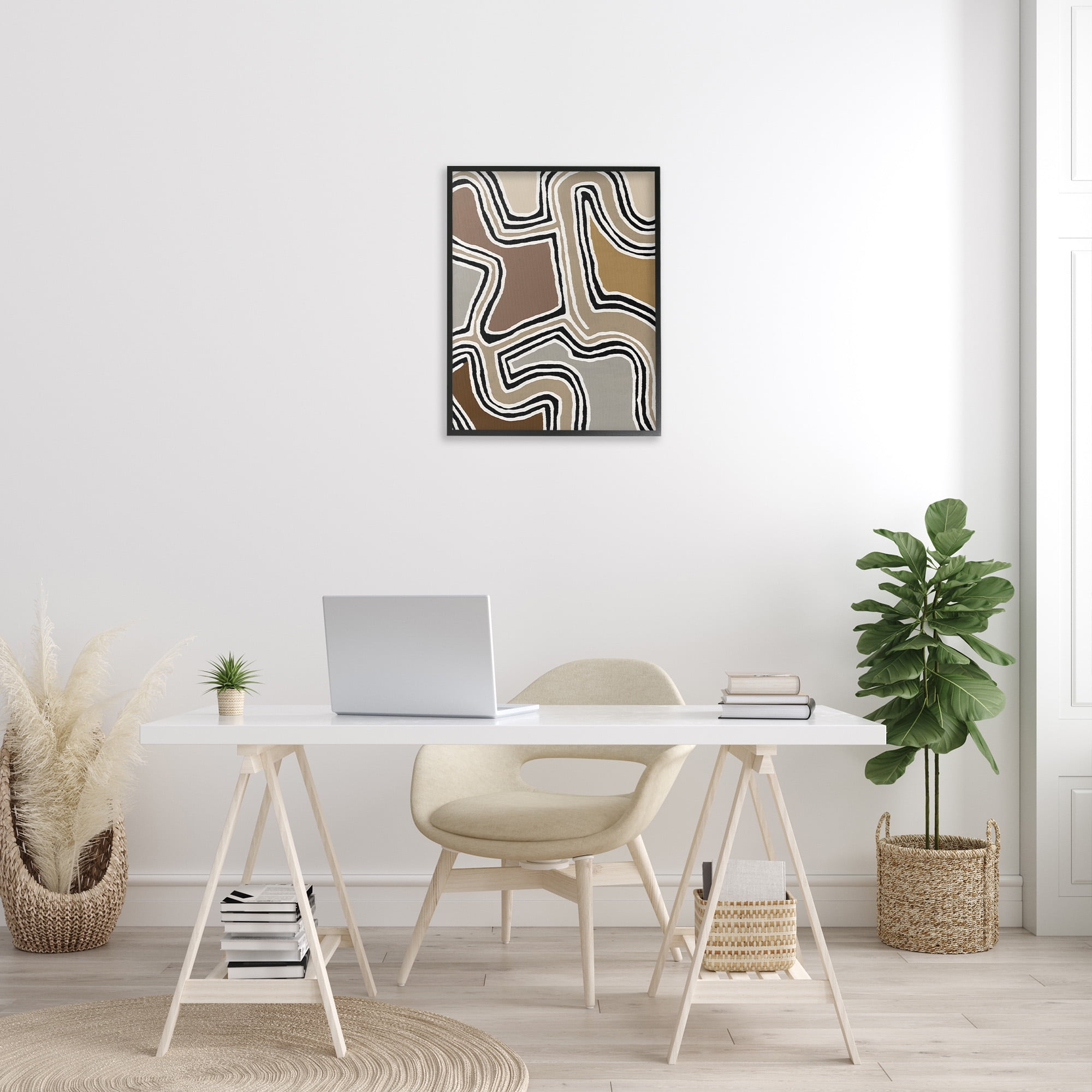 Stupell Industries Fluid Neutral Abstraction Abstract Painting Black Framed Art Print Wall Art, 24 x 30