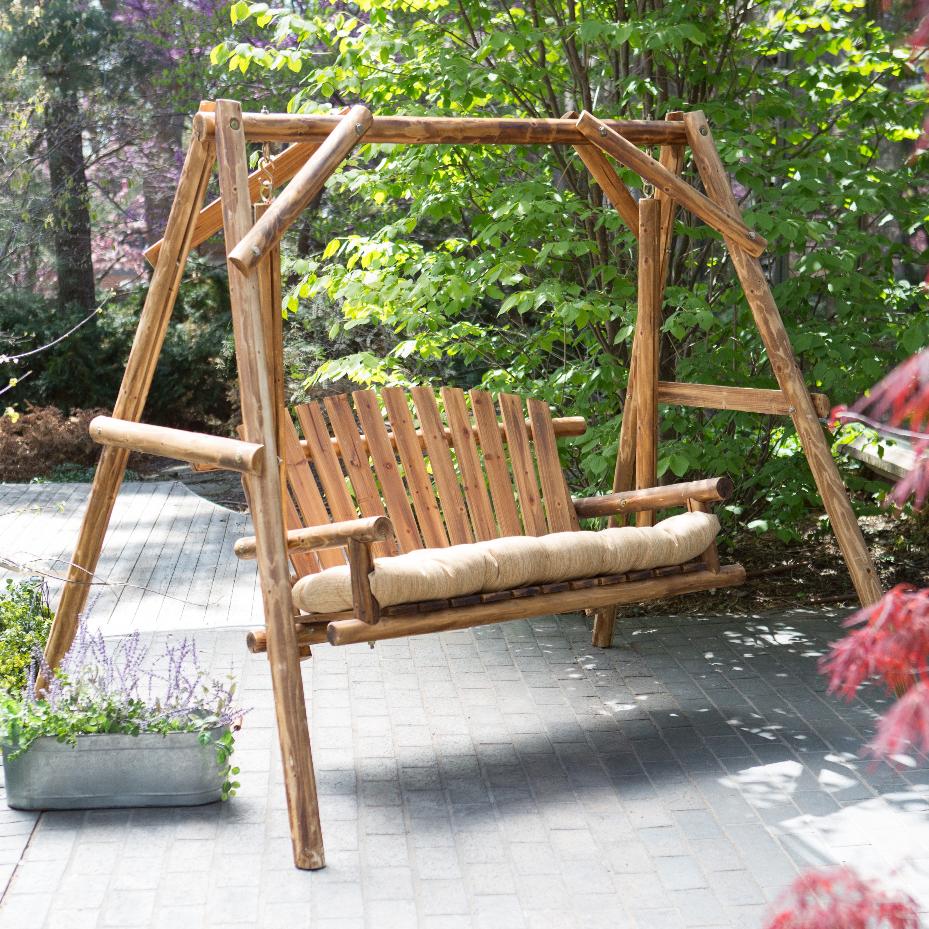 Coral Coast Rustic Oak Log Curved Back Porch Swing and A-Frame Set by Showtime Sales & Marketing Inc