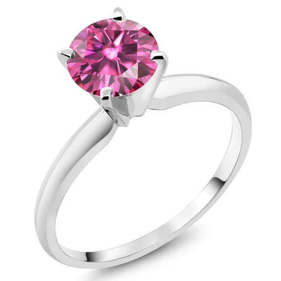 Gem Stone King 14K White Gold Pink Moissanite Solitaire Engagement Ring for Women (1.00 Cttw, Gemstone, Round 6.5MM, Size 8)
