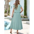 thumbnail image 6 of Summer Skirt Set for Women 2 Piece Outfit Cap Sleeve Top Elastic Waist Maxi Dress Set with Pockets Gray Green M, 6 of 10