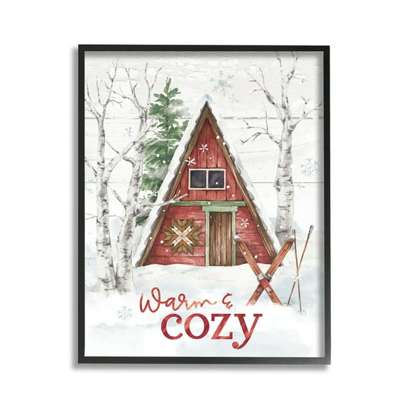 Stupell Industries Warm & Cozy Cabin Holiday Painting Black Framed Art Print Wall Art, 11 x 14