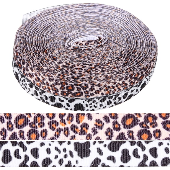 KAJNBN 2Pack Animal Print Leopard Cow Fabric Ribbons for present Wrapping and Hair Bow Making Supplies 900x039in