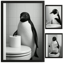 Penguin Bathroom Decor, Wall Art, Farmhouse Photo Picture Set, 3pk, 8.5x11, TheNameStore