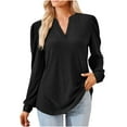 thumbnail image 1 of KIHOUT Spring Winter Womens Tops Fashion Solid Color V-Neck Long Sleeve Loose T-shirt Top Blouse, 1 of 6